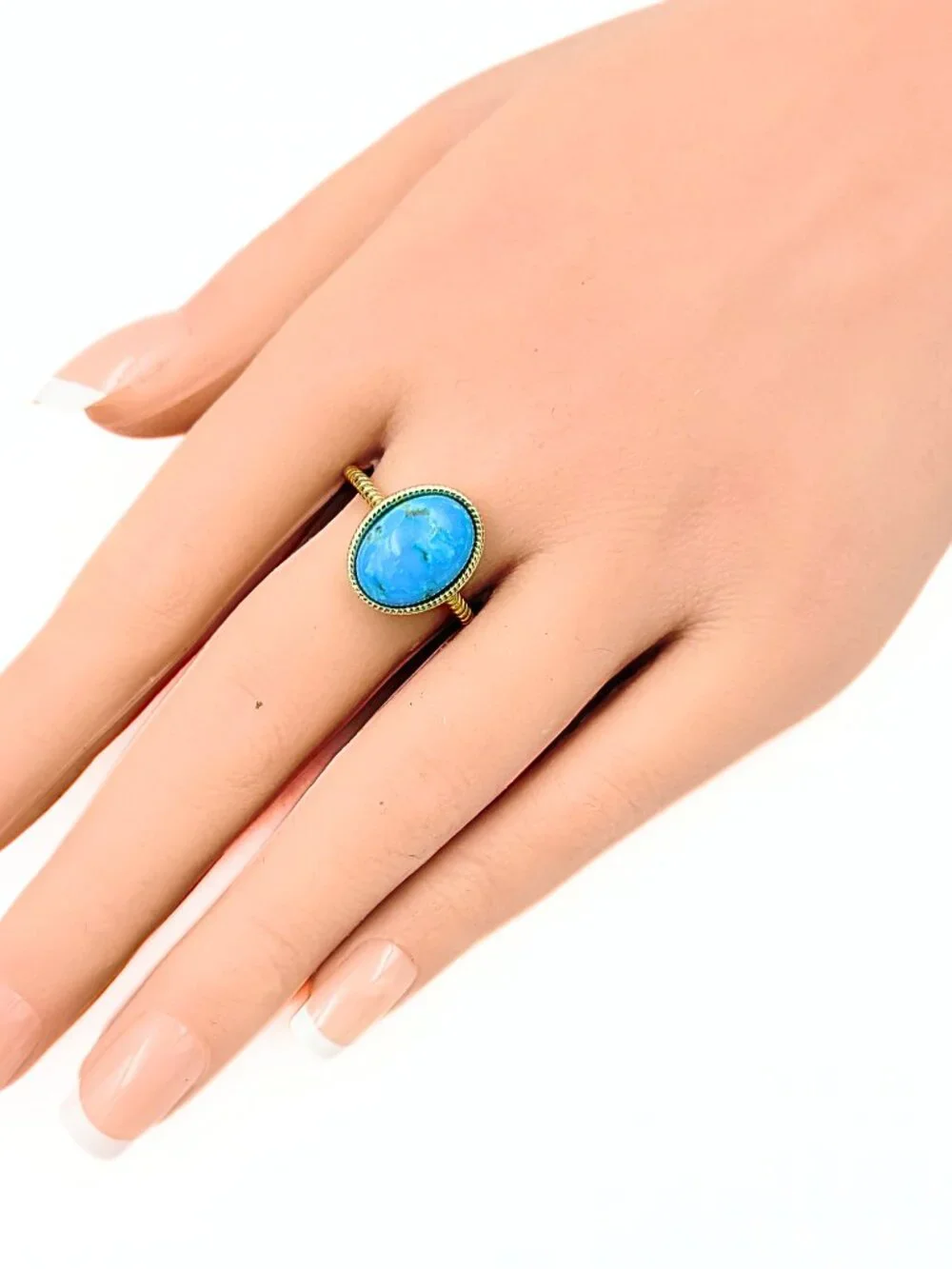 Stunning Signed Turquoise  Sterling Silver Vermeil Statement Cocktail Ring Sz10